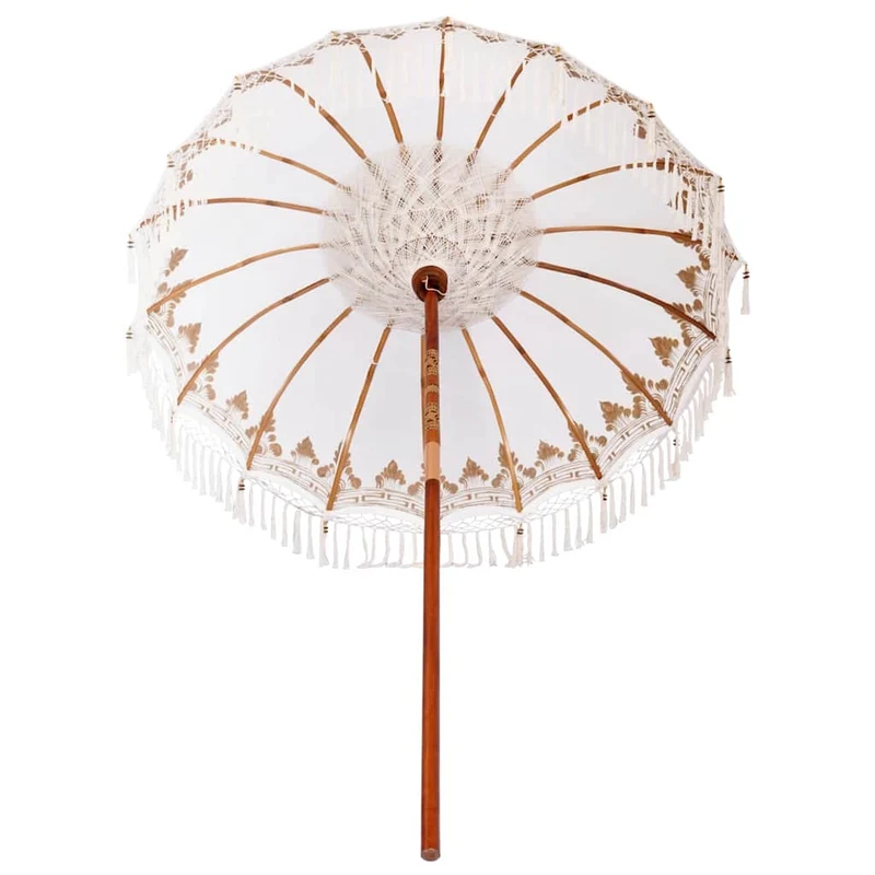 Parasol balinais rond 185 x 185 x 260 cm protection solaire élégant style tropical en coton crème 02_0058813