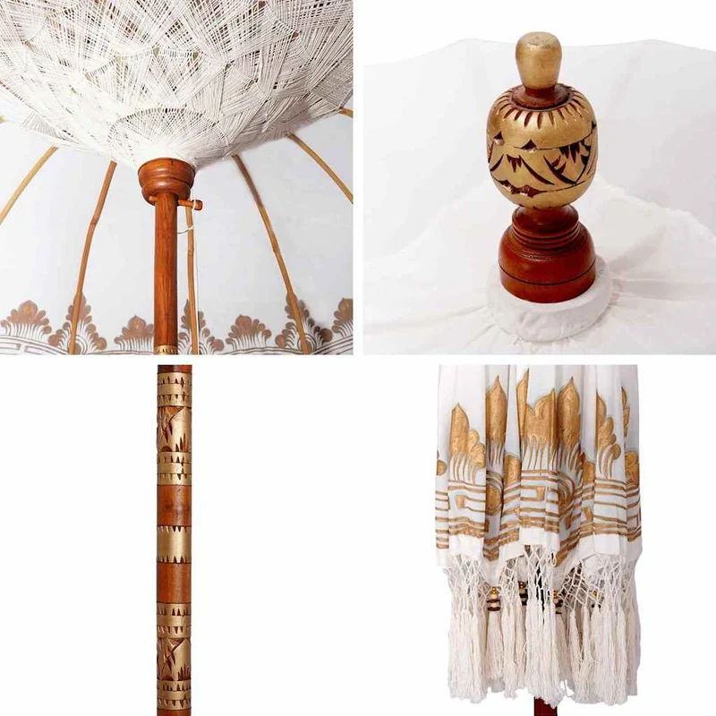 Parasol balinais rond 185 x 185 x 260 cm protection solaire élégant style tropical en coton crème 02_0058813