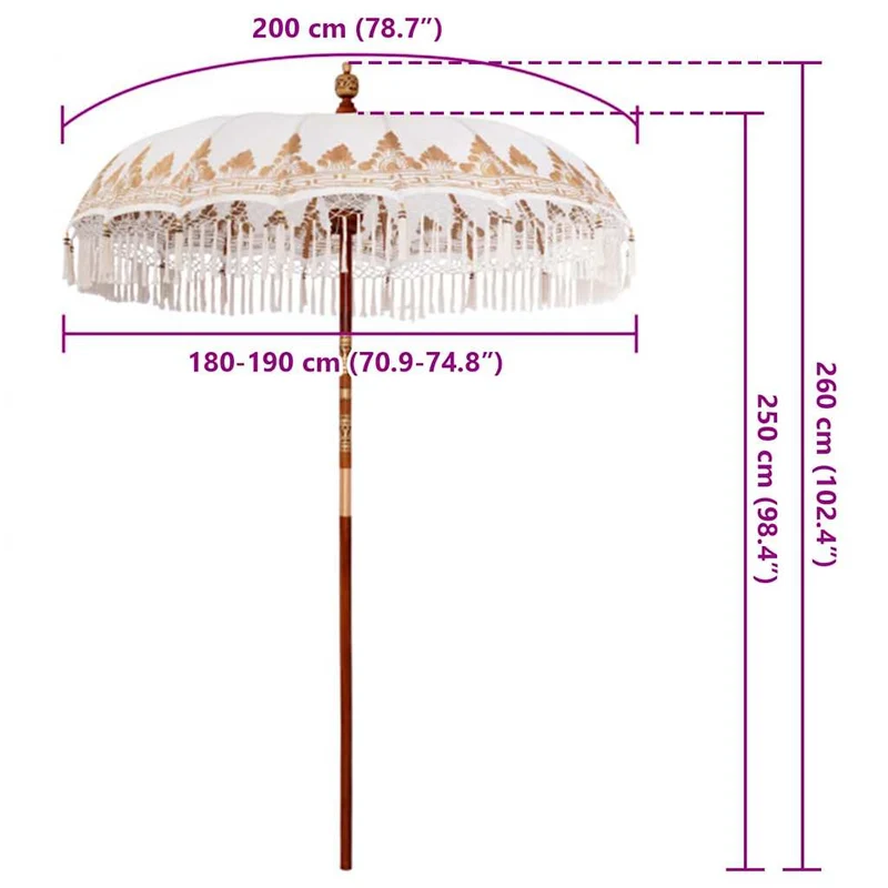 Parasol balinais rond 185 x 185 x 260 cm protection solaire élégant style tropical en coton crème 02_0058813