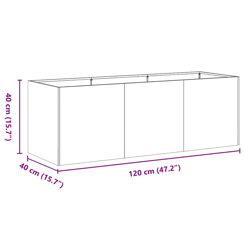 Jardinière moderne à fond ouvert 120 x 40 x 40 cm pour balcon jardin stable en acier inoxydable gris 02_0051468