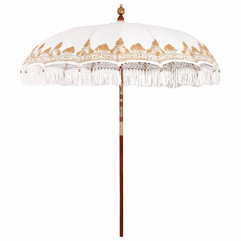 Parasol balinais rond 215 x 215 x 260 cm ombre élégante style tropical jardin en coton crème 02_0058814