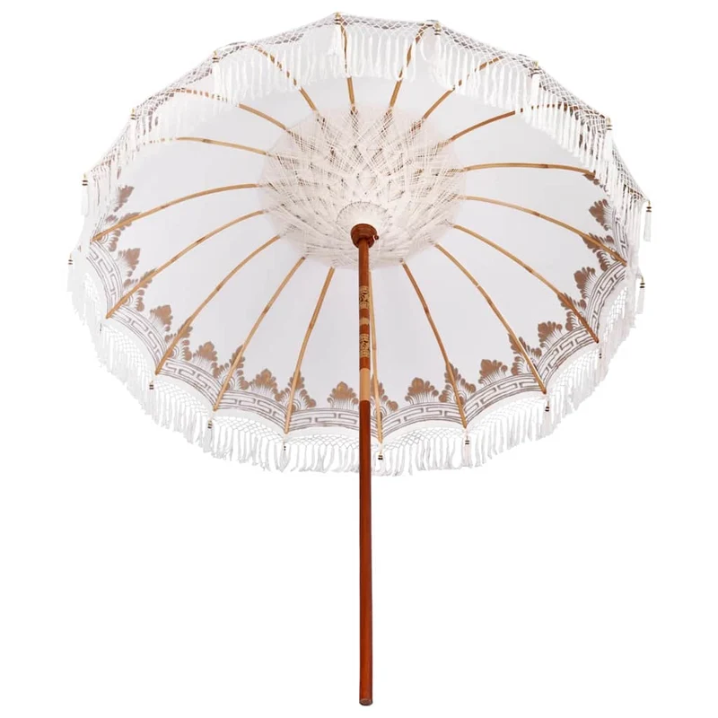 Parasol balinais rond 215 x 215 x 260 cm ombre élégante style tropical jardin en coton crème 02_0058814