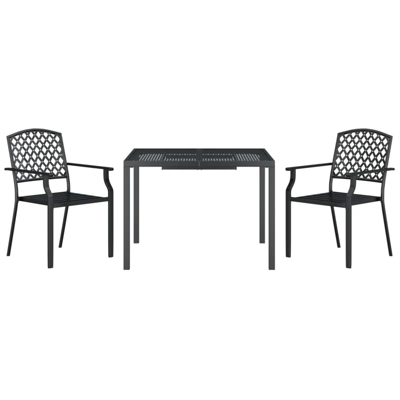 Ensemble de salle à manger de jardin meuble extérieur 3 pièces anthracite acier 02_0013581