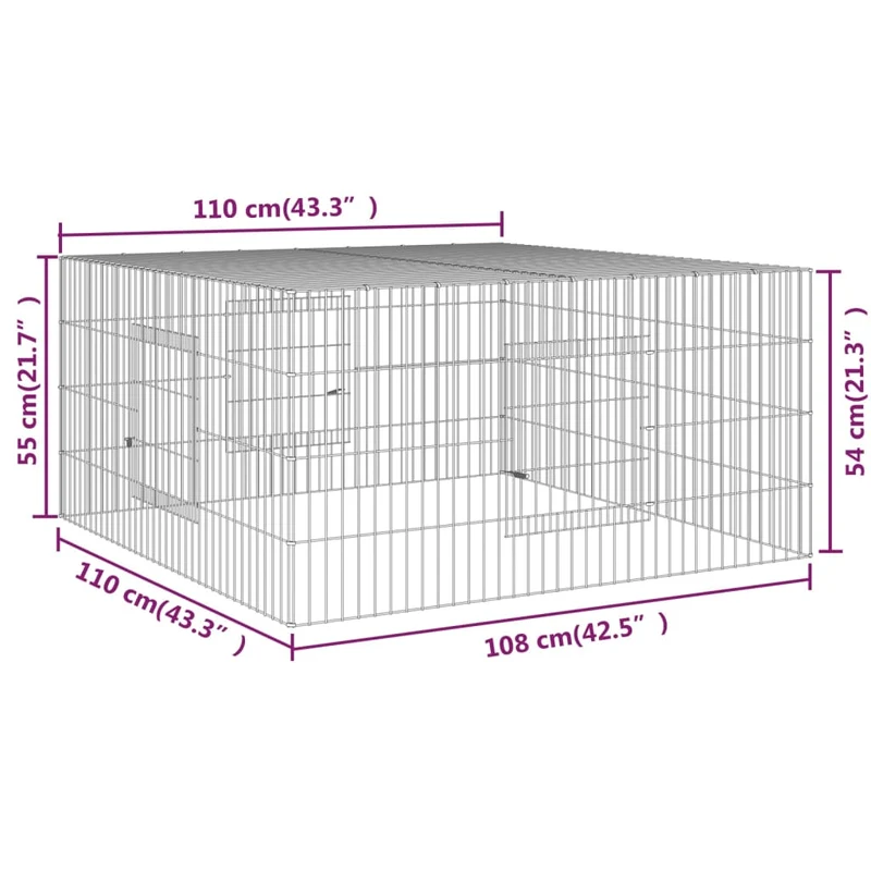 Cage à lapin 110 x 110 x 55 cm Fer galvanisé Argent 02_0041684