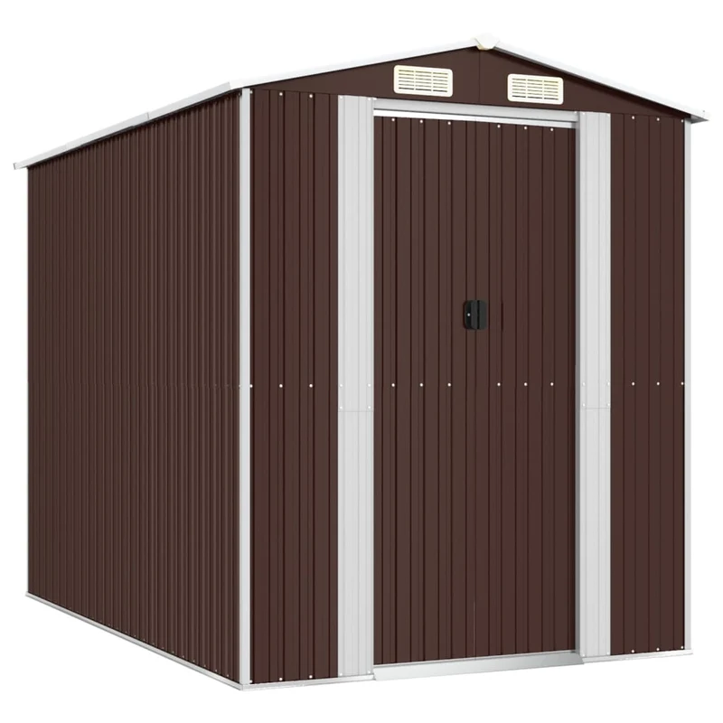 Abri de jardin cabane cabanon maison de stockage remise extérieur hangar outils robuste foncé 192 x 274 x 223 cm acier galvanisé marron 02_0022318
