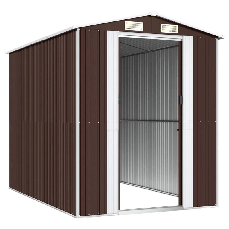 Abri de jardin cabane cabanon maison de stockage remise extérieur hangar outils robuste foncé 192 x 274 x 223 cm acier galvanisé marron 02_0022318