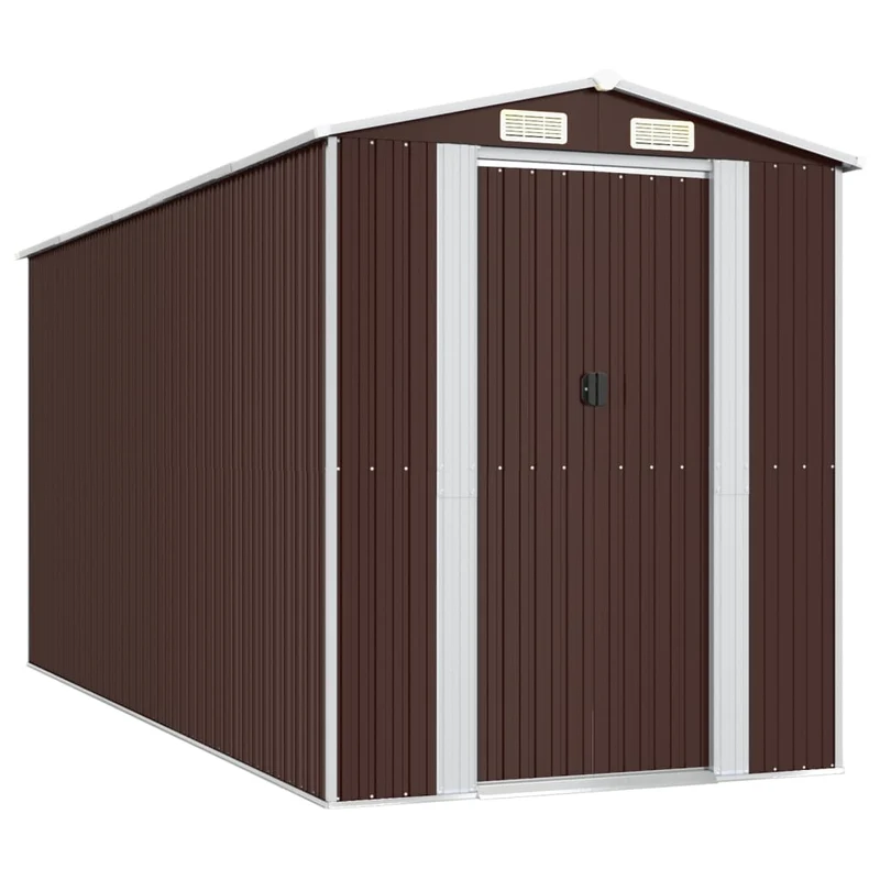 Abri de jardin cabane cabanon maison de stockage remise extérieur hangar outils robuste foncé 192 x 440 x 223 cm acier galvanisé marron 02_0022320