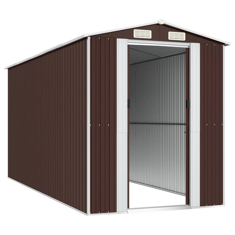 Abri de jardin cabane cabanon maison de stockage remise extérieur hangar outils robuste foncé 192 x 440 x 223 cm acier galvanisé marron 02_0022320