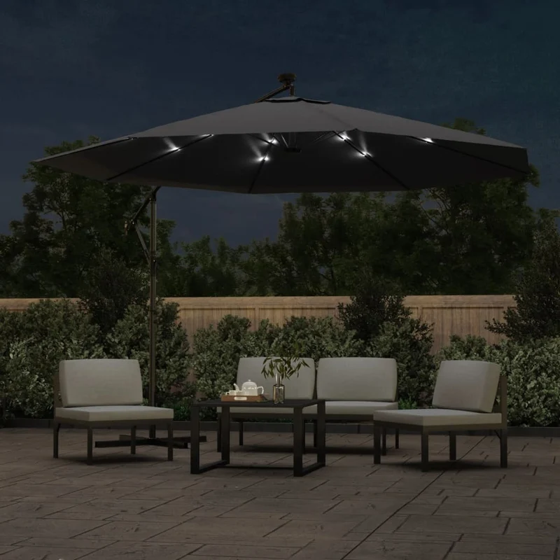 Parasol déporté avec lumières led noir 350 cm 02_0008456
