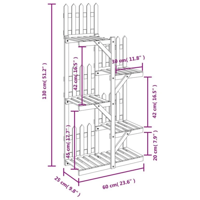 Support à fleurs meuble plante 60 x 25 x 130 cm bois massif de sapin marron 02_0045212