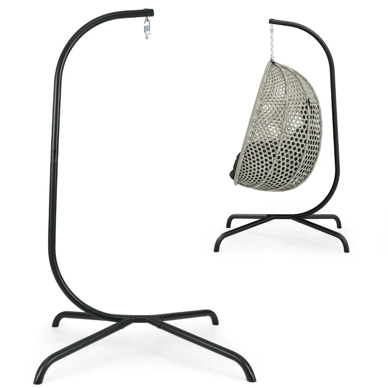 Support de chaise suspendue en métal 106 x 105 x 197 cm stable et rotatif 360° en métal noir 20_0013680