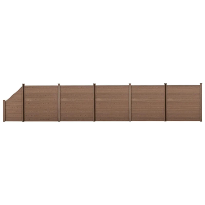 Clôture brise vue brise vent bois composite (WPC) quadratique et oblique brun 183 x 973 cm 03_0001457