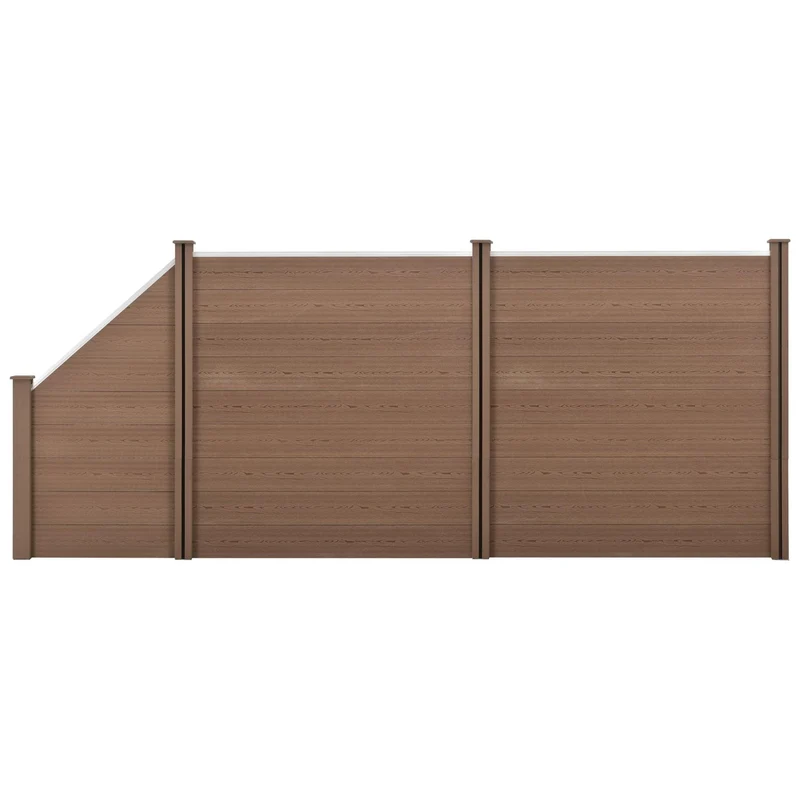 Clôture brise vue brise vent bois composite (WPC) quadratique et oblique brun 183 x 451 cm 03_0001454