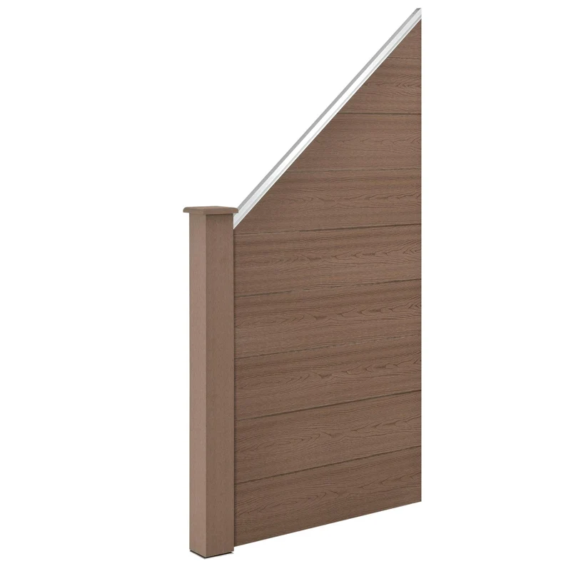 Clôture brise vue brise vent bois composite (WPC) quadratique et oblique brun 183 x 451 cm 03_0001454
