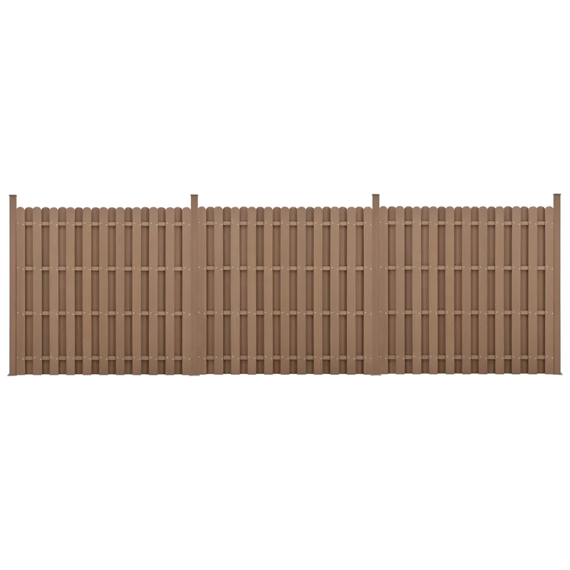 kit de 3 clôtures barrière brise vue brise vent bois composite (WPC) brun 185 x 562 cm 03_0006605
