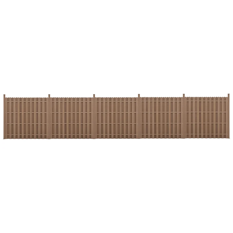 kit de 5 clôtures barrière brise vue brise vent bois composite (WPC) brun 185 x 932 cm 03_0006590