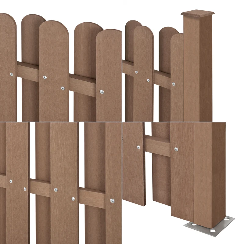 kit de 4 clôtures barrière brise vue brise vent bois composite (WPC) brun 185 x 747 cm 03_0006588