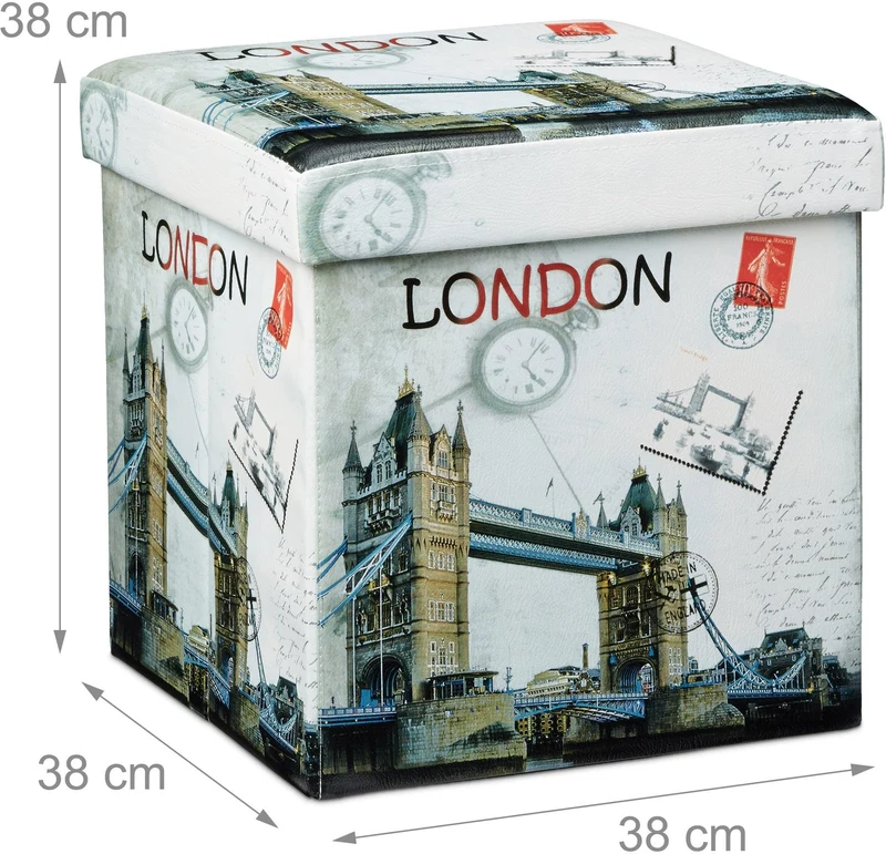 Tabouret pliant coffre de rangement banc pliable 38 x 38 cm Londres multicolore 2013068