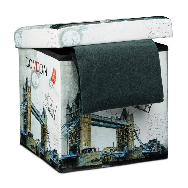 Tabouret pliant coffre de rangement banc pliable 38 x 38 cm Londres multicolore 2013068