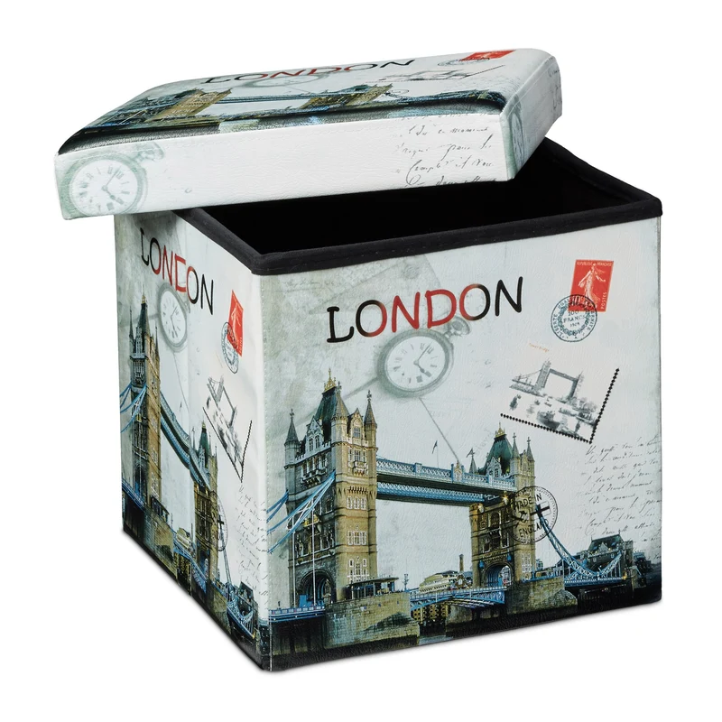 Tabouret pliant coffre de rangement banc pliable 38 x 38 cm Londres multicolore 2013068