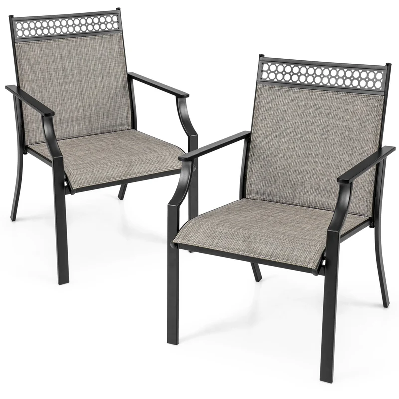Lot de 2 chaises de jardin en métal 66 x 61 x 90 cm confort amélioré style ajouré en tissu café noir 20_0020447
