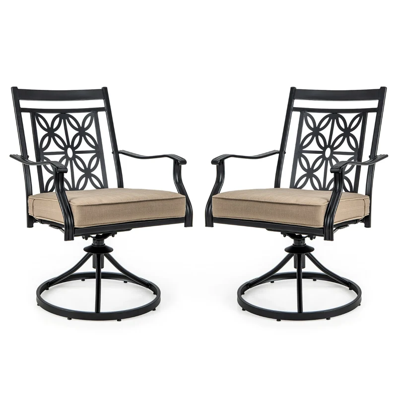 Lot de 2 chaises pivotantes de jardin 49,5 x 51,5 x 92 cm confort ultime dossier floral style moderne en métal noir 20_0020566
