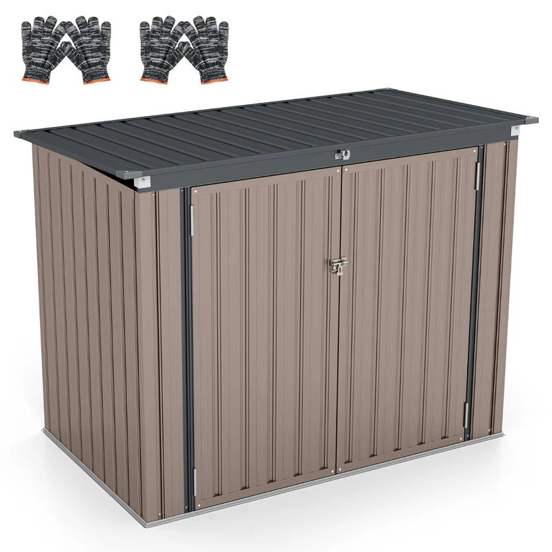 Abri de stockage extérieur double ouverture 172 x 95,5 x 130 cm avec loquet de sécurité et finition brune en métal galvanisé 20_0010012
