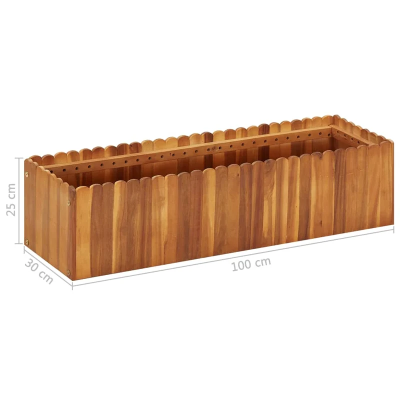 Jardinière lit surélevé plantes fleurs jardin 100 x 30 x 25 cm bois massif d'acacia 02_0000974