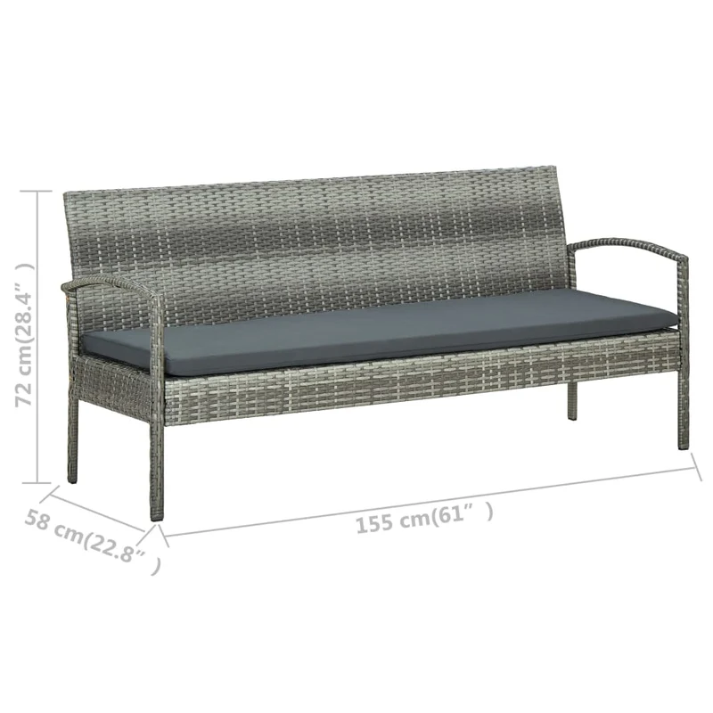 Salon de jardin meuble d'extérieur ensemble de mobilier 5 pièces avec coussins résine tressée gris 02_0016442