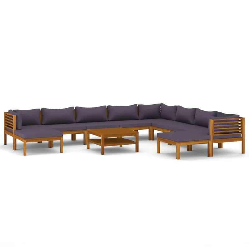 Salon de jardin meuble d'extérieur ensemble de mobilier 11 pièces avec coussin bois d'acacia solide 02_0015282