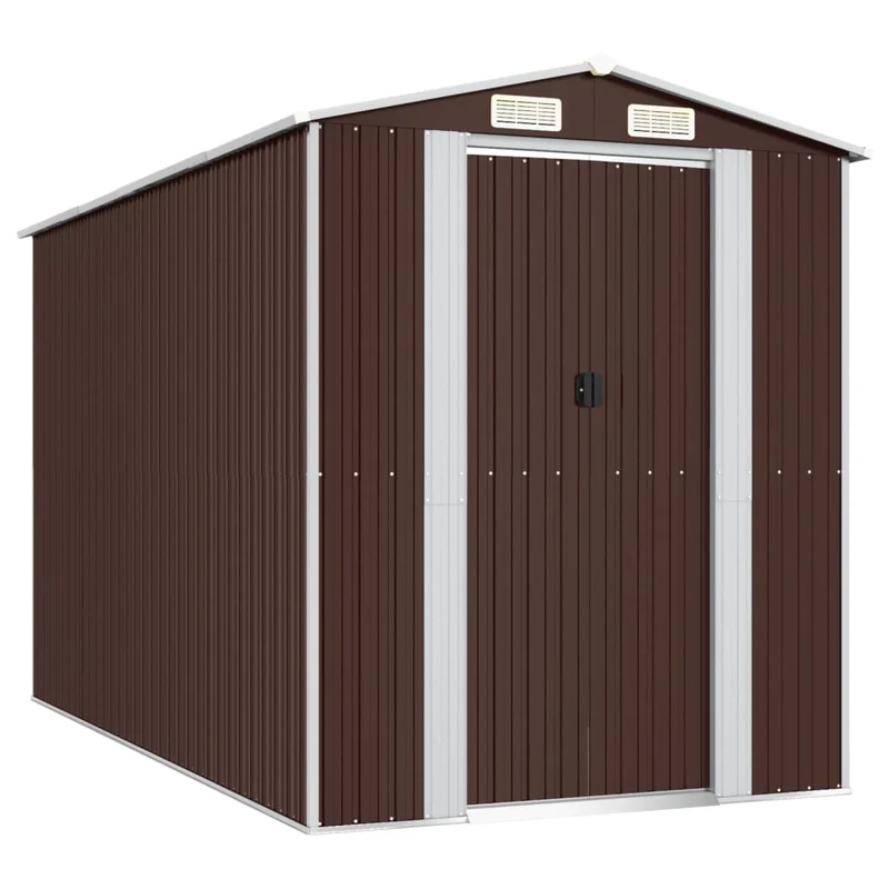 Abri de jardin cabane cabanon maison de stockage remise extérieur hangar outils robuste foncé 192 x 357 x 223 cm acier galvanisé marron 02_0022319