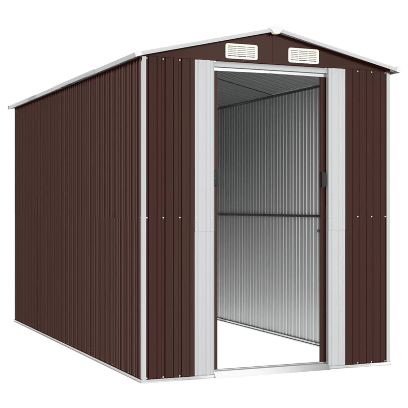 Abri de jardin cabane cabanon maison de stockage remise extérieur hangar outils robuste foncé 192 x 357 x 223 cm acier galvanisé marron 02_0022319