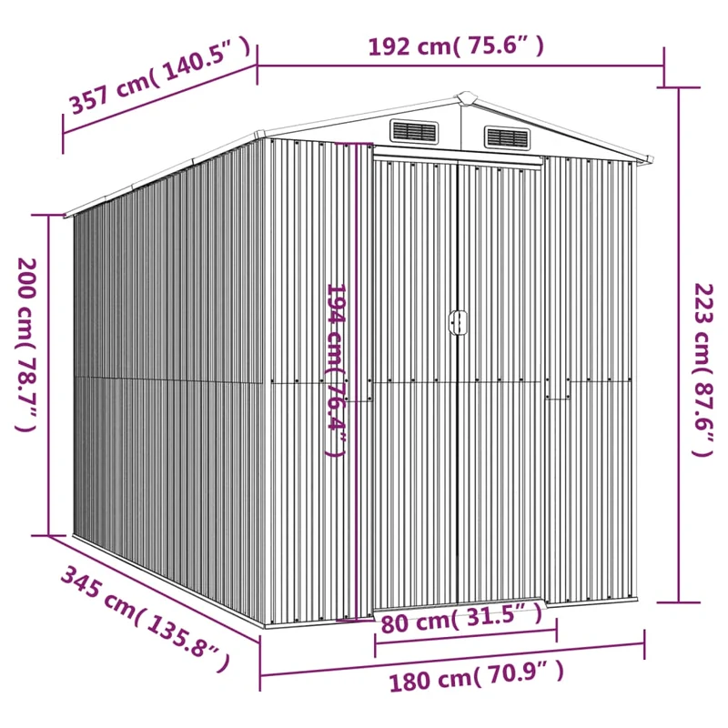 Abri de jardin cabane cabanon maison de stockage remise extérieur hangar outils robuste foncé 192 x 357 x 223 cm acier galvanisé marron 02_0022319