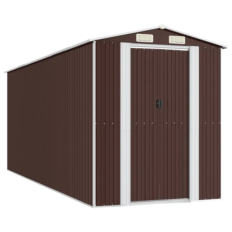 Abri de jardin cabane cabanon maison de stockage remise extérieur hangar outils robuste foncé 192 x 523 x 223 cm acier galvanisé marron 02_0022321