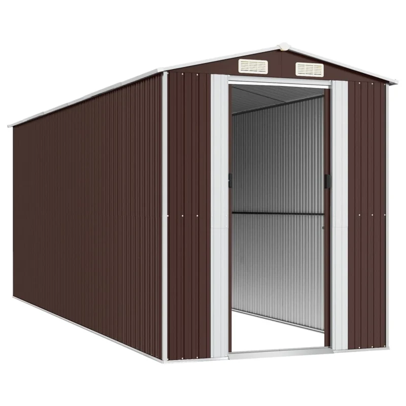 Abri de jardin cabane cabanon maison de stockage remise extérieur hangar outils robuste foncé 192 x 523 x 223 cm acier galvanisé marron 02_0022321