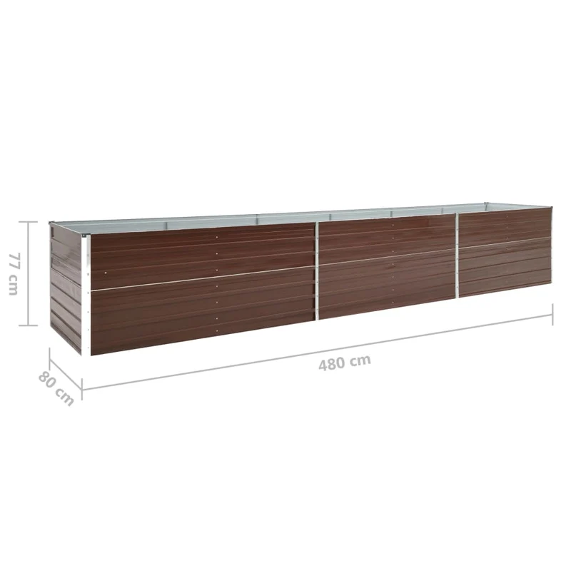 Jardinière lit surélevé plantes fleurs jardin acier galvanisé 480 x 80 x 77 cm marron 02_0001128