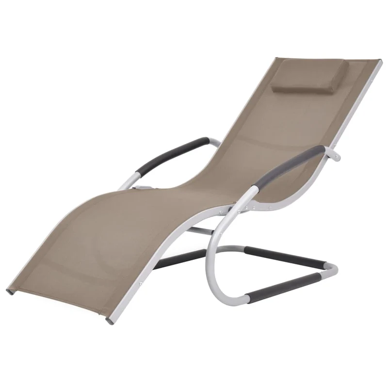 Transat chaise longue bain de soleil lit de jardin terrasse meuble d'extérieur avec oreiller aluminium et textilène taupe 02_0012554