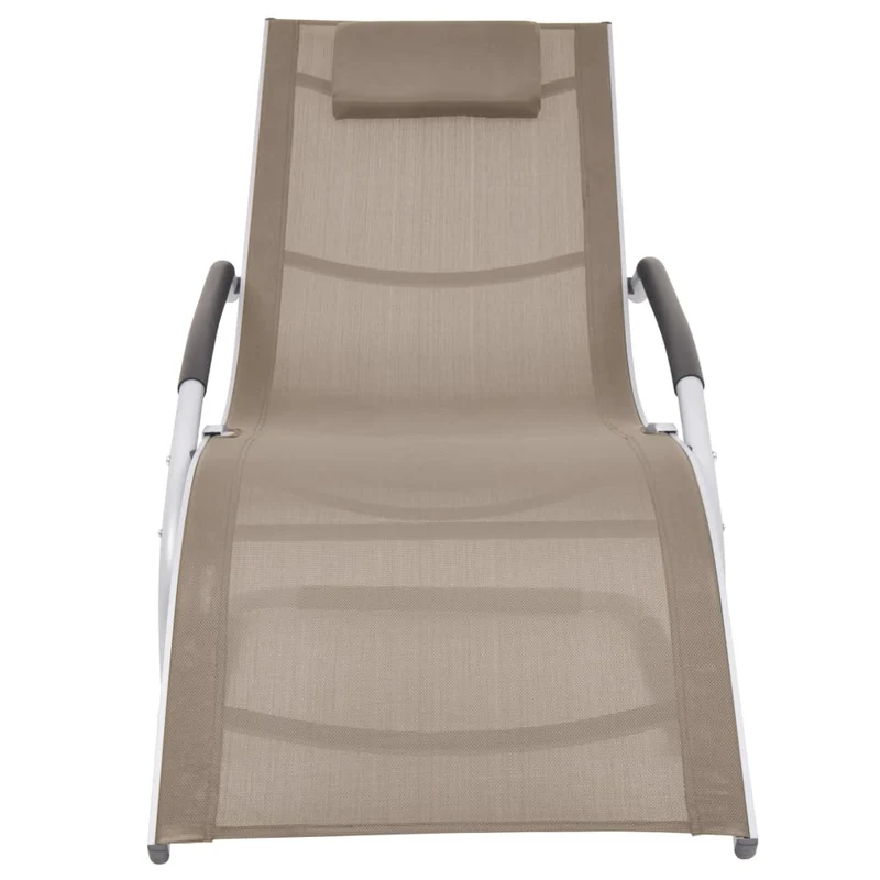 Transat chaise longue bain de soleil lit de jardin terrasse meuble d'extérieur avec oreiller aluminium et textilène taupe 02_0012554