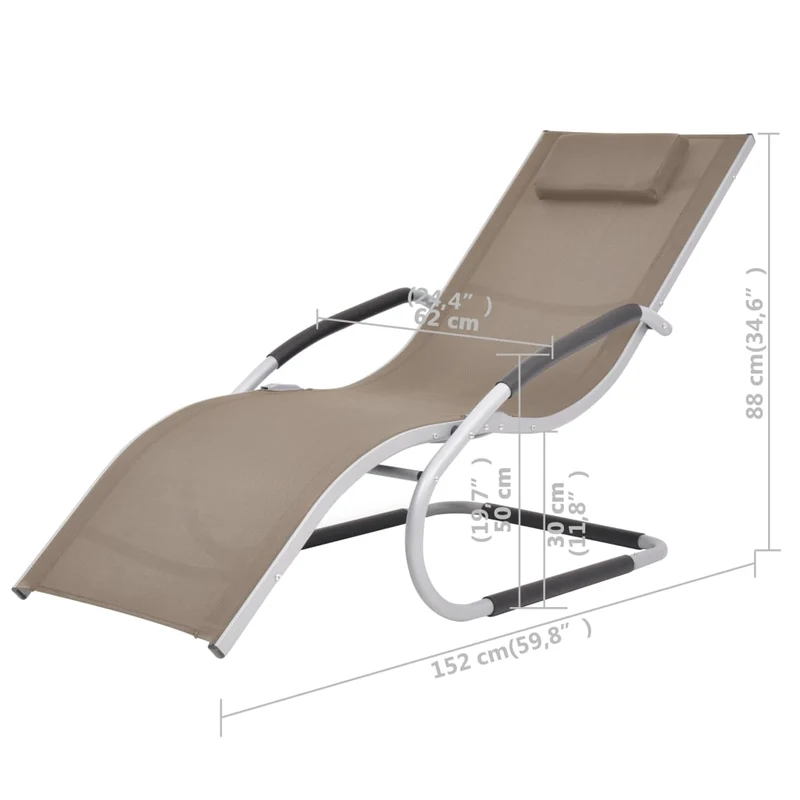 Transat chaise longue bain de soleil lit de jardin terrasse meuble d'extérieur avec oreiller aluminium et textilène taupe 02_0012554