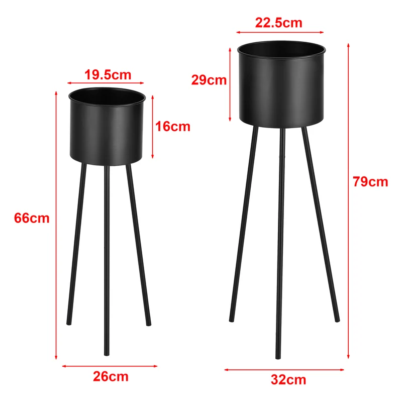 Lot de 2 supports de plantes set pots de fleur lot cache-pot ensemble bacs à fleurs vases métal tailles différentes noir 03_0005775