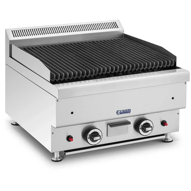 Grill professionnel pierre de lave gaz naturel 2 x 7200 watts 50 x 47 cm 460 °c acier inoxydable fonte de fer acier argent 14_0009117