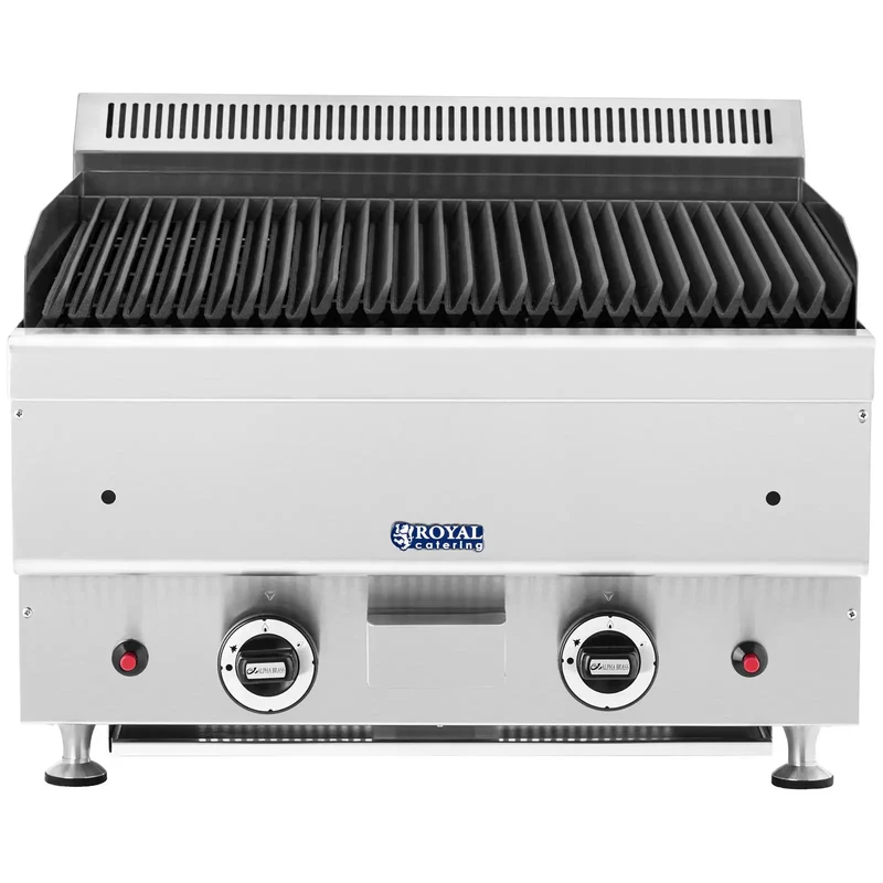 Grill professionnel pierre de lave gaz naturel 2 x 7200 watts 50 x 47 cm 460 °c acier inoxydable fonte de fer acier argent 14_0009117