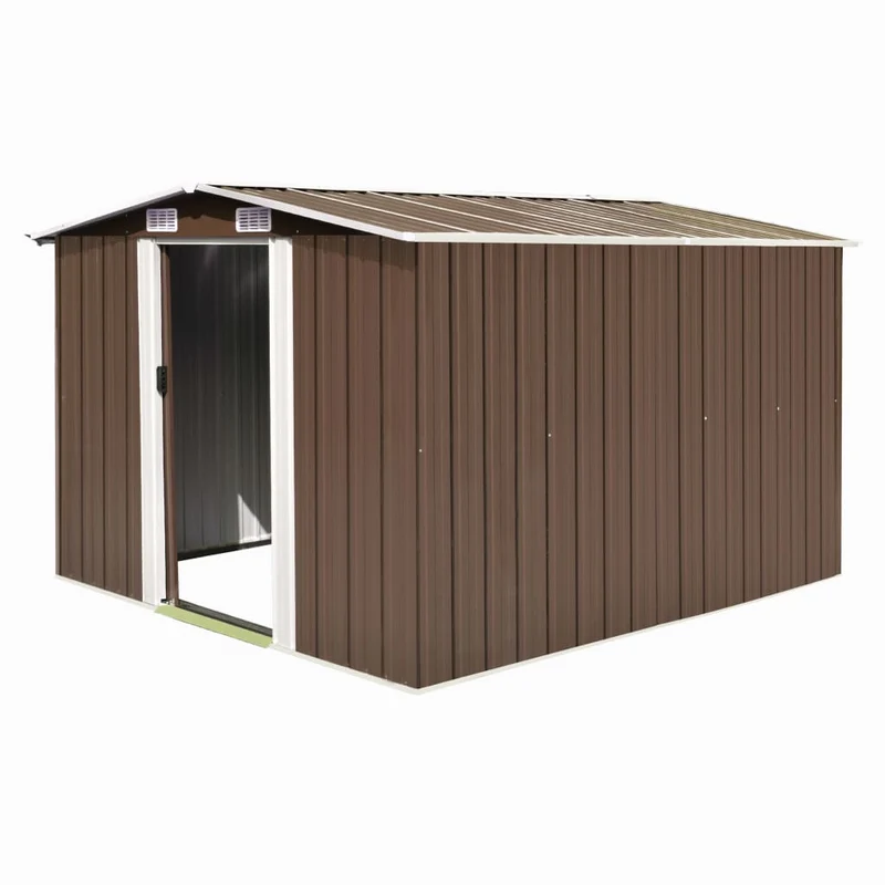 Abri de jardin cabane cabanon maison de stockage remise extérieur hangar outils robuste 257 x 298 x 178 cm métal marron 02_0022164