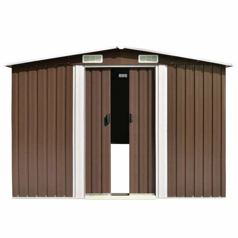 Abri de jardin cabane cabanon maison de stockage remise extérieur hangar outils robuste 257 x 298 x 178 cm métal marron 02_0022164