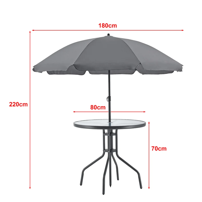 Salon de jardin de 4 places avec parasol verre noir gris foncé 03_0008239