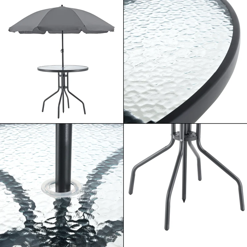 Salon de jardin de 4 places avec parasol verre noir gris foncé 03_0008239