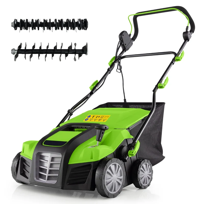 Scarificateur électrique pliable 109 x 64 x 113 cm avec sac 55 l double interrupteur de sécurité moderne en pp vert 20_0013562