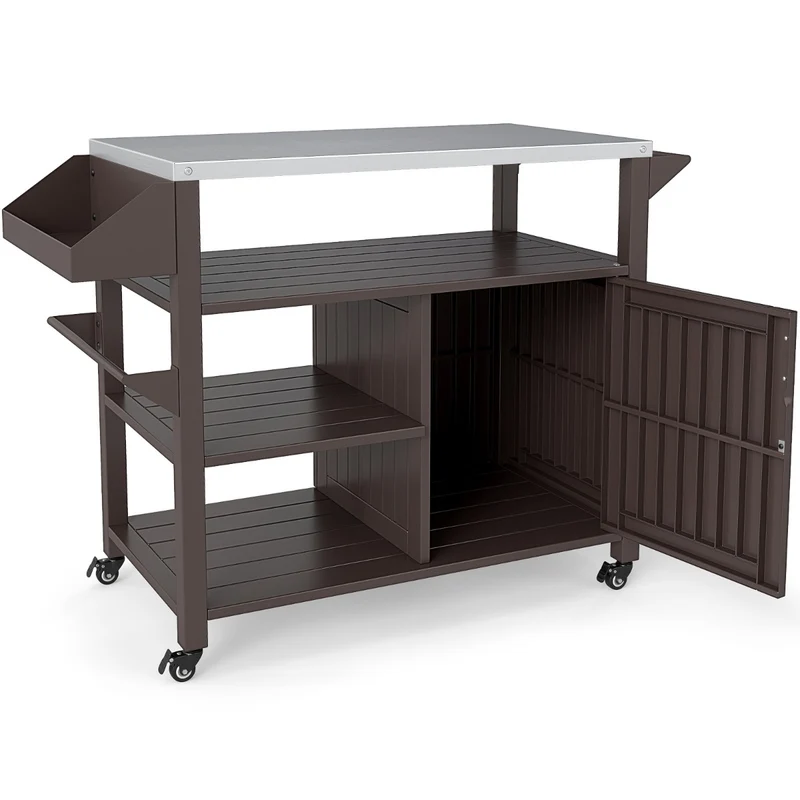 Chariot de grill extérieur mobile 116 x 50 x 87 cm rangement pratique 4 roulettes design rustique en métal marron 20_0011349