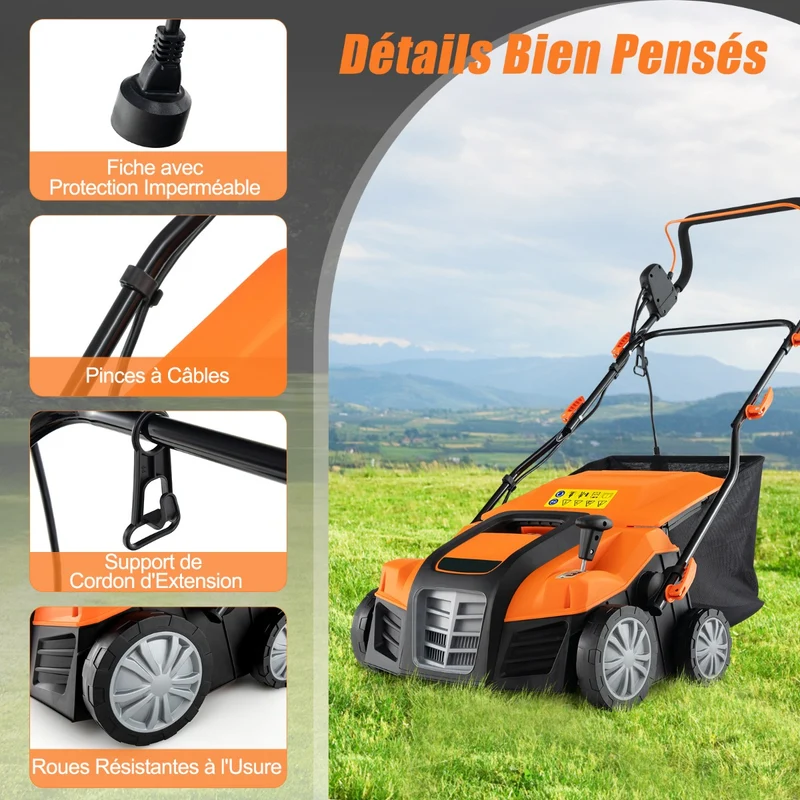 Déchaumeur scarificateur électrique 41 cm 15 A 2 en 1 grande performance pliable en PP orange 20_0013561