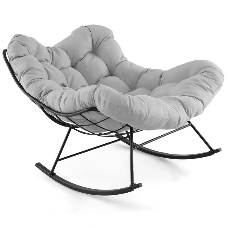 Fauteuil à bascule surdimensionnée 110 x 95 x 94 cm confort ergonomique tendance ambiance cosy en tissu polyester gris 20_0015566